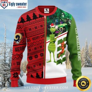 Los Angeles Rams Half Red Half Green Grinch And Scooby-Doo Ugly Sweater