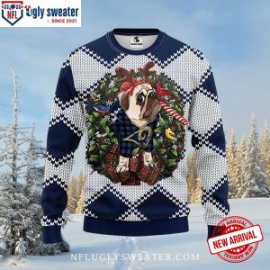 Los Angeles Rams Pub Dog Reindeer Wreath Ugly Xmas Sweater