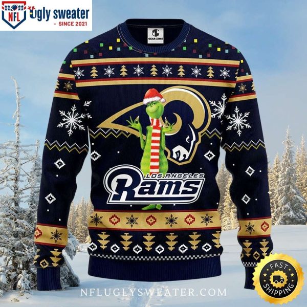 Los Angeles Rams Ugly Sweater With Grinch Santa Hat Design