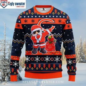 Men’s Chicago Bears Ugly Sweater – Logo Print With Dabbing Santa Claus