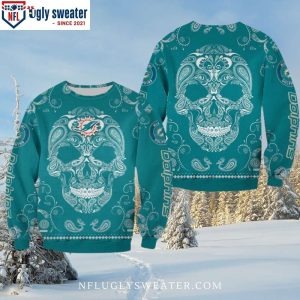 Miami Dolphins Bandana Skull Pattern Ugly Christmas Sweater