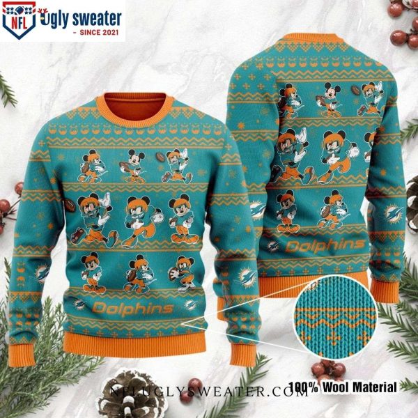 Miami Dolphins Celebrate The Season Mickey Mouse Holiday Party Sweater