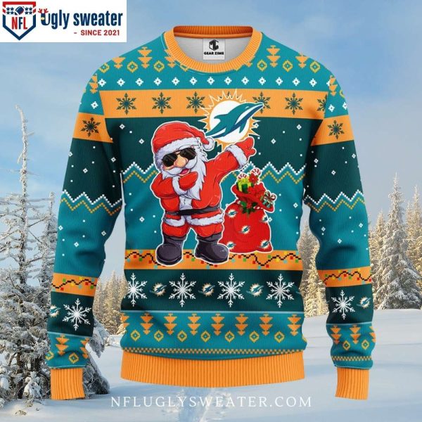 Miami Dolphins Christmas Sweater – Dabbing Santa Claus Logo Print