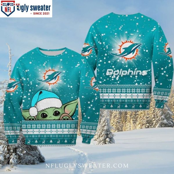 Miami Dolphins Cute Star Wars Baby Yoda Ugly Christmas Sweater