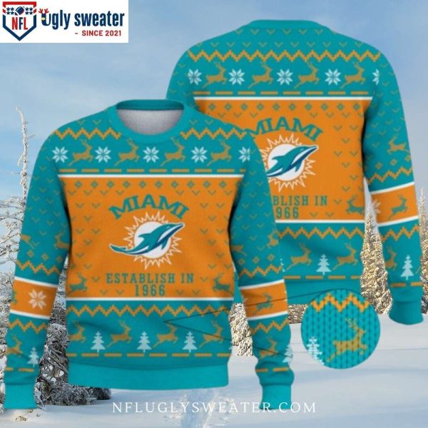 Miami Dolphins Fans Delight – Ugly Sweater With Classic 1966 Logo