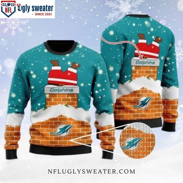 Miami Dolphins Santa In The Chimney Ugly Christmas Sweater For Him