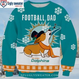 Miami Dolphins Ugly Christmas Sweater – Cute Corgi And Football Dad