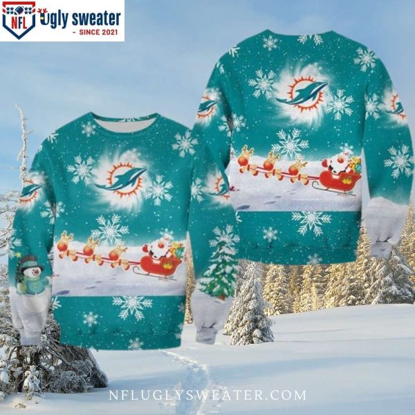 Miami Dolphins Ugly Christmas Sweater – Cute Santa Claus Graphic