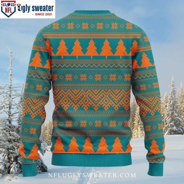 Miami Dolphins Ugly Christmas Sweater – Festive Logo With Christmas Hat Print