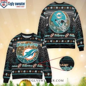 Miami Dolphins Ugly Christmas Sweater – NFL Football Helmet Design