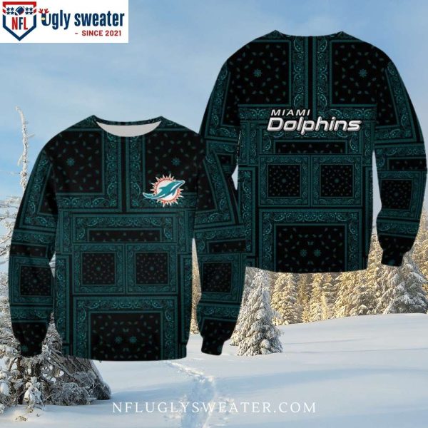 Miami Dolphins Ugly Christmas Sweater With Bandana Design