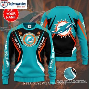 Miami Dolphins Ugly Christmas Sweater – Your Name On Festive Logo Design