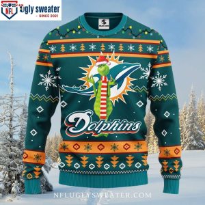 Miami Dolphins Ugly Sweater – Funny Grinch Logo Print