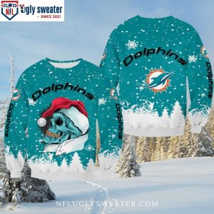 Miami Dolphins Ugly Sweater With Skull And Santa Hat Design