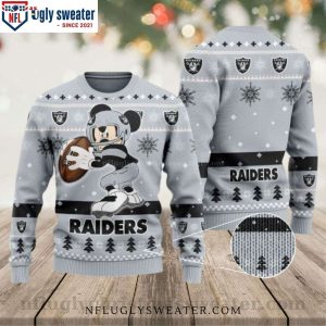 Mickey Mouse Holding A Football Oakland Raiders Ugly Christmas Sweater – For True Fans