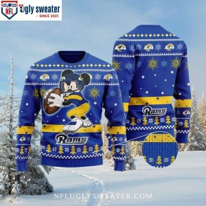 Mickey Mouse Playing Football Los Angeles Rams Christmas Sweater