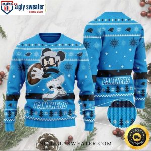 Mickey Playing Football Carolina Panthers Christmas Sweater