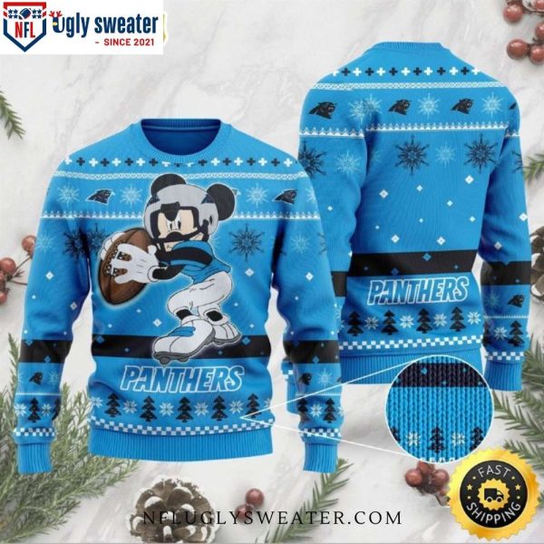 Mickey Playing Football Carolina Panthers Christmas Sweater