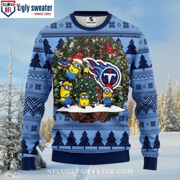 Minions And Wreath Tennessee Titans Christmas Sweater – Fun Holiday Design