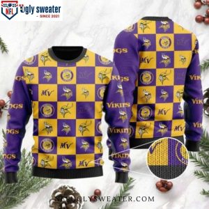 Minnesota Vikings Christmas Sweater – Logo Checkered Flannel Graphic