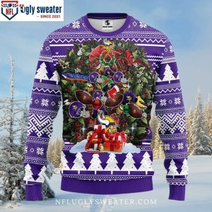 Minnesota Vikings Logo Print Christmas Tree Graphic Ugly Christmas Sweater 1