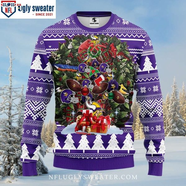 Minnesota Vikings Logo Print Christmas Tree Graphic Ugly Christmas Sweater