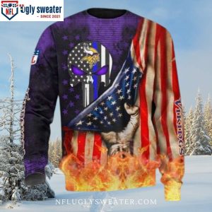 Minnesota Vikings Ugly Christmas Sweater – American Flag Logo Print