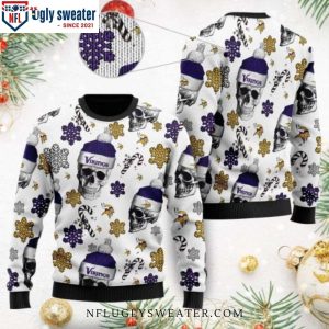 Minnesota Vikings Ugly Christmas Sweater – Santa Skulls Logo Design