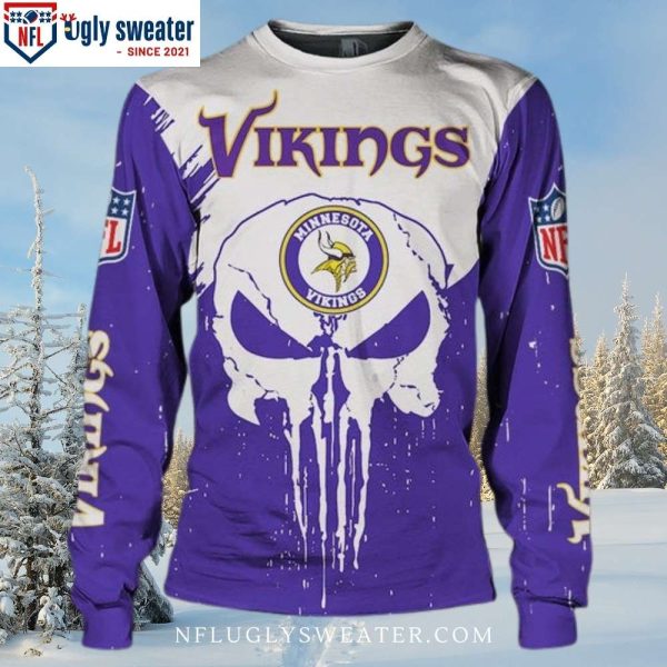 Minnesota Vikings Ugly Christmas Sweater – Skull Logo Print