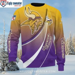 Minnesota Vikings Ugly Christmas Sweater With Yellow Purple Curve Pattern