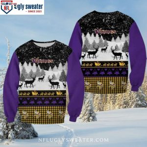 Minnesota Vikings Ugly Sweater – Logo Print With Snowy Pine Forest Pattern