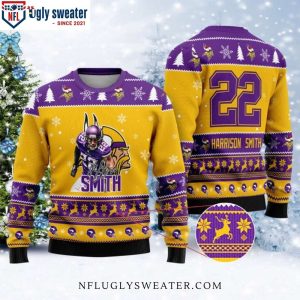 Mn Vikings Harrison Smith Player Christmas Sweater – Custom Name And Number