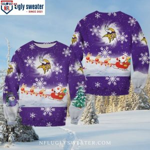 Mn Vikings Ugly Christmas Sweater – Logo Print With Santa Claus Giving Presents