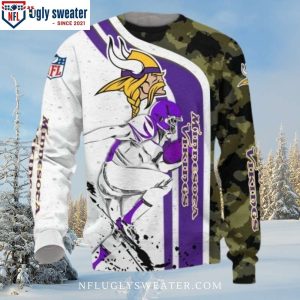 Mn Vikings Ugly Christmas Sweater – White Purple Camo Logo Print