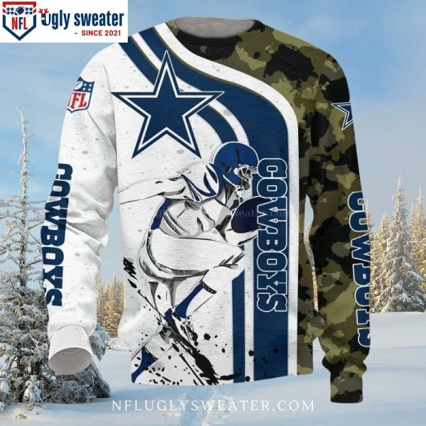 NFL Army – White Blue Camo – Dallas Cowboys Ugly Christmas Sweater