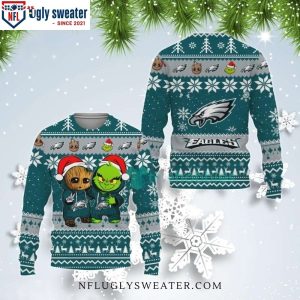 NFL Baby Groot And Grinch Best Friends Eagles Ugly Christmas Sweater