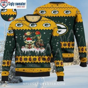 NFL Baby Yoda And Baby Groot Green Bay Packers Ugly Christmas Sweater