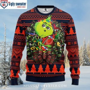 NFL Chicago Bears Ugly Christmas Sweater Festive Grinch Hug Theme 1