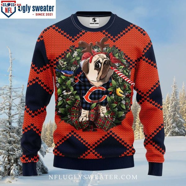 NFL Chicago Bears Ugly Christmas Sweater – Logo Print With Pub Dog