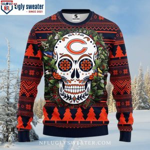 NFL Chicago Bears Ugly Christmas Sweater – Logo Print With Skull Flower