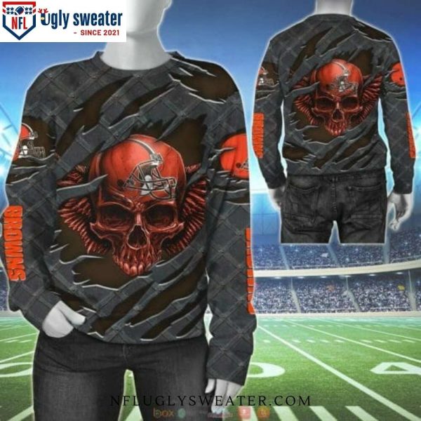 NFL Cleveland Browns Christmas Ugly Sweater – Orange Skull Graphic