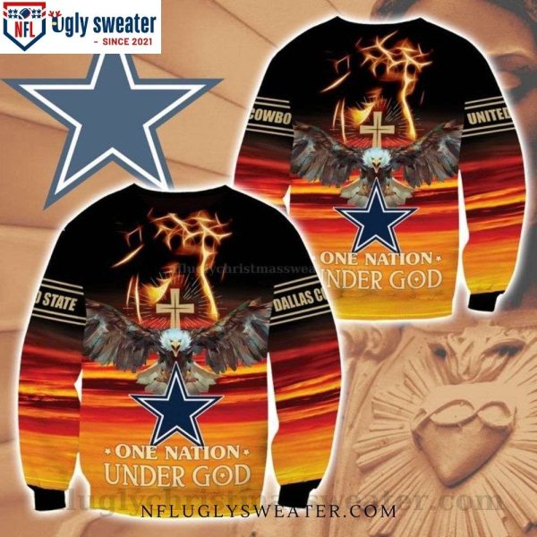 NFL Cowboys Ugly Sweater – One Nation Under God Xmas Sweater