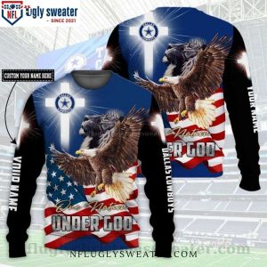 NFL Dallas Cowboys Lion Eagle One Nation Under God – Custom Name Ugly Christmas Sweater