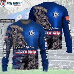 NFL Dallas Cowboys Lion One Nation Under God – Personalized Ugly Christmas Sweater