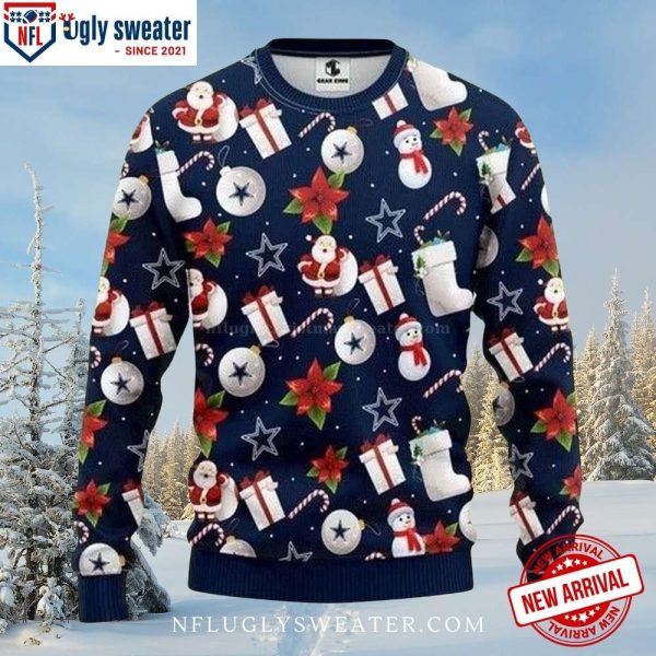 NFL Dallas Cowboys Santa Christmas Ball All Over Print Funny Xmas Sweaters, Dallas Cowboy Fan Gifts