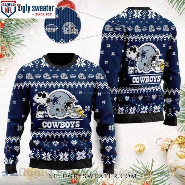 NFL Dallas Cowboys Snoopy And Woodstock All Over Print Funny Xmas Sweaters, Dallas Cowboys Gifts For Him