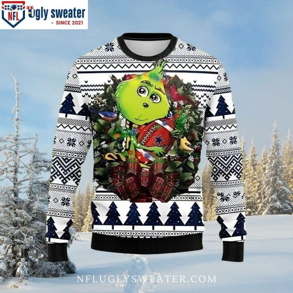 NFL Dallas Cowboys The Grinch Hug Rugby Ball All Over Print Ugly Christmas Sweater, Dallas Cowboys Gifts For Him