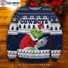 NFL Dallas Cowboys The Grinch Hug Rugby Ball All Over Print Ugly Christmas Sweater, Dallas Cowboys Gifts For Him