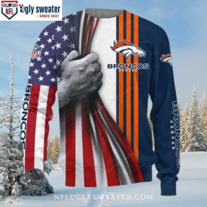 NFL Denver Broncos Ugly Sweater With American Flag Design