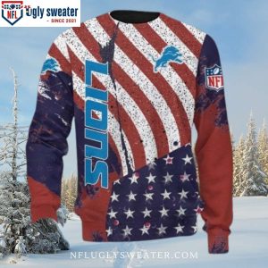 NFL Detroit Lions Logo Print American Flag Ugly Christmas Sweater